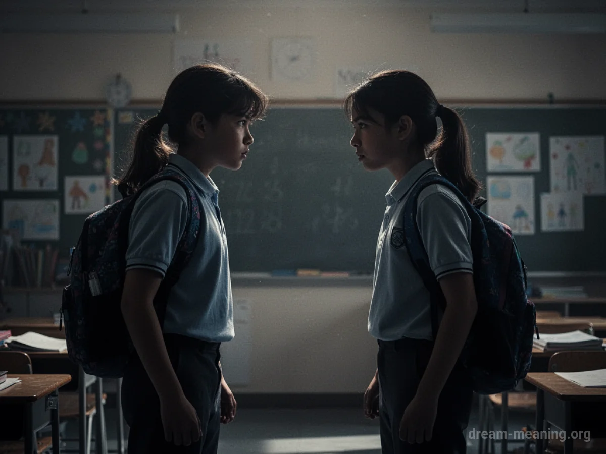 Silhouettes of two students facing each other in a tense standoff.