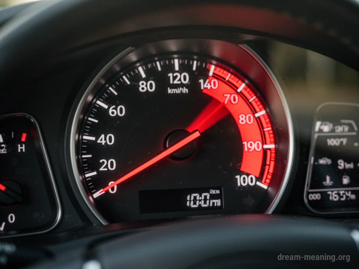 A car's speedometer needle sharply increasing.