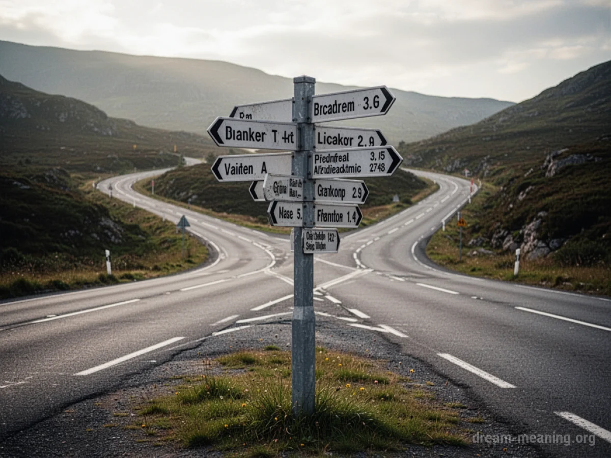 A road splitting into multiple paths with directional signs.
