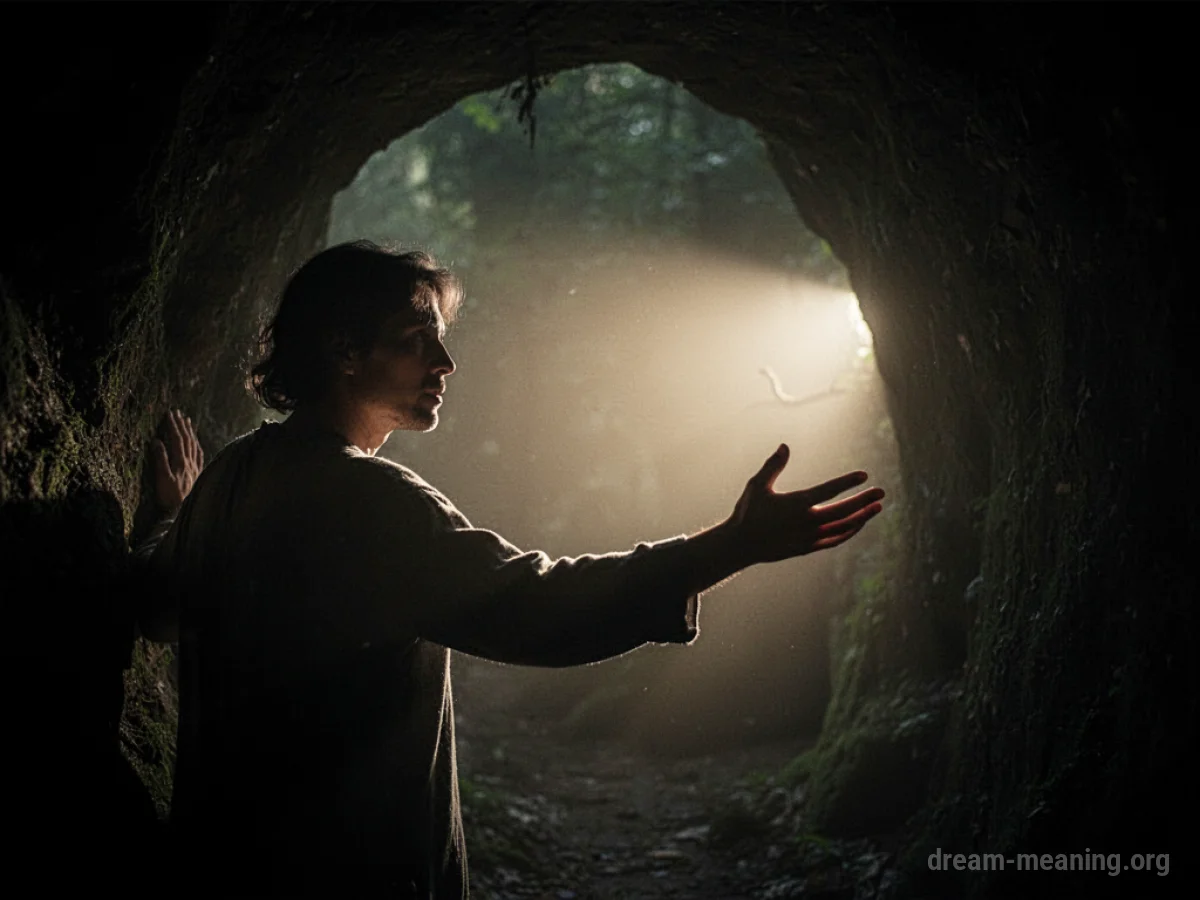 A hand reaching out from shadows towards a bright light.