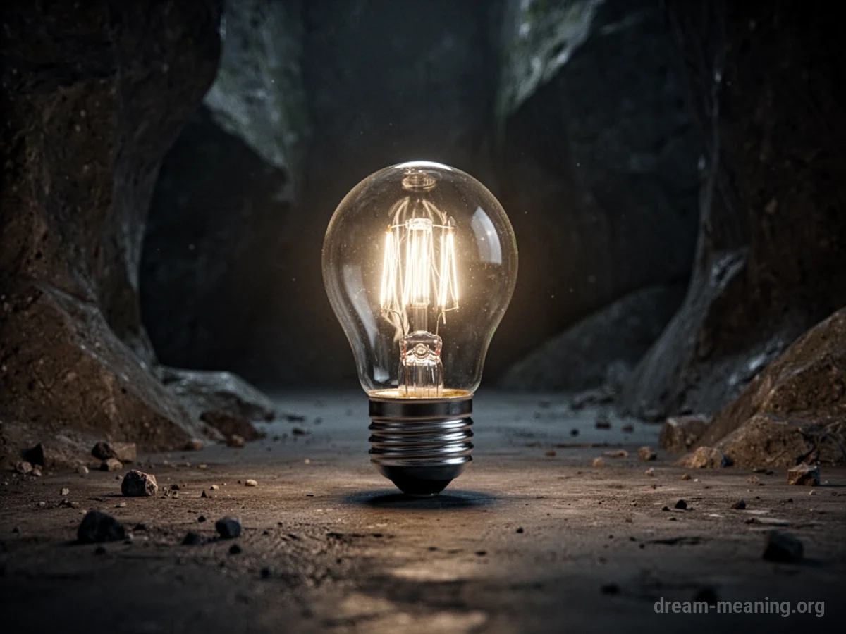 A bright lightbulb shining in a dark room.
