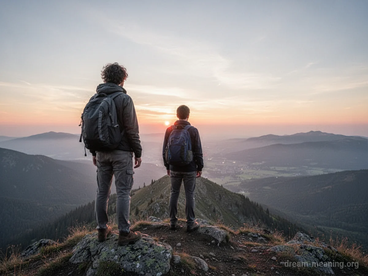A silhouette of a person standing on a mountain peak as the sun rises.