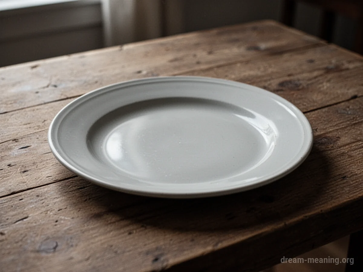 An empty plate rests on a simple wooden table.