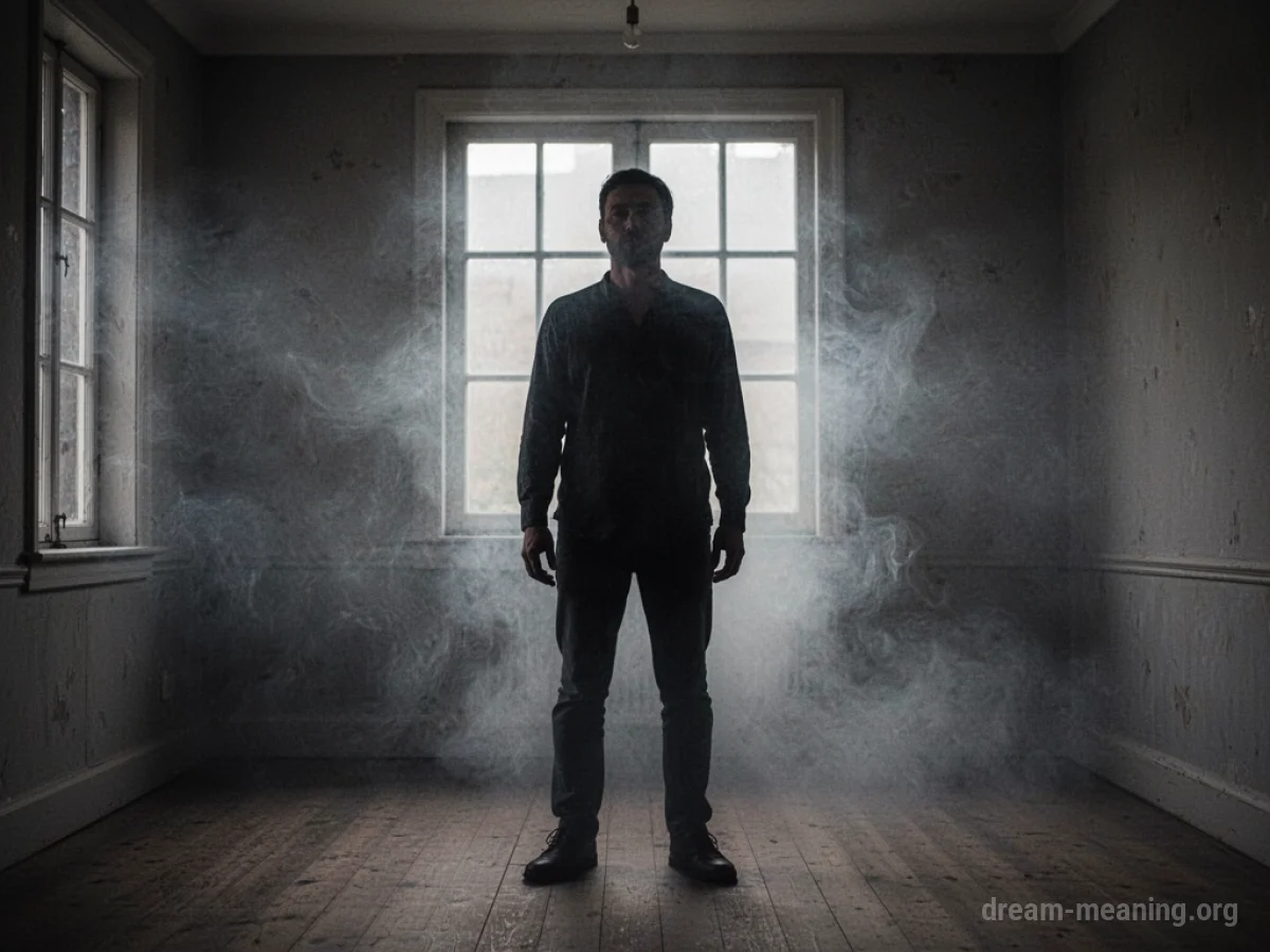 Silhouette of a person in a smoke-filled room.
