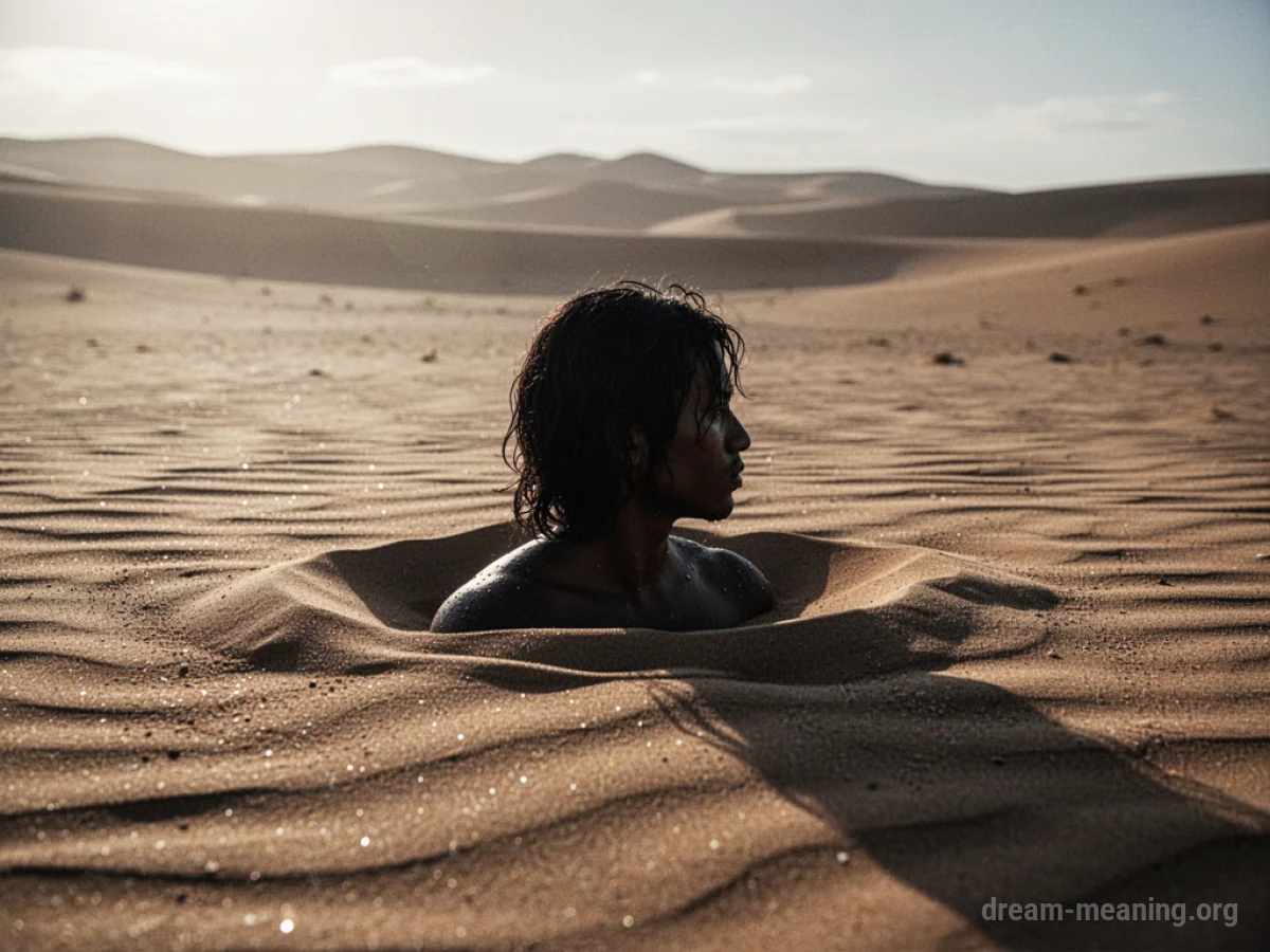 Silhouette of a person struggling to breathe, buried up to their shoulders in sand.