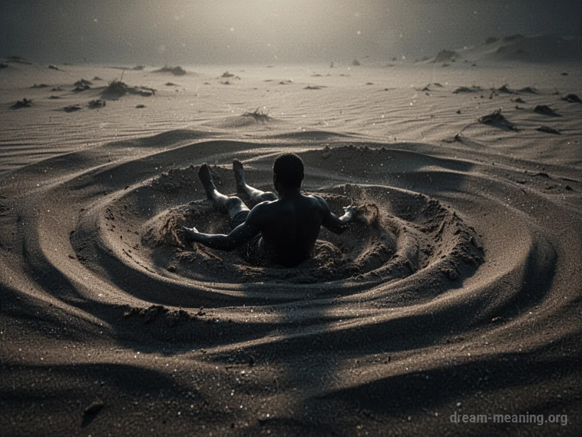 A person's silhouette sinking into quicksand.