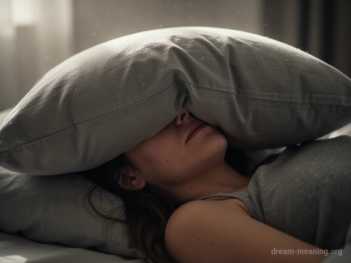 A person's face obscured by a soft pillow.