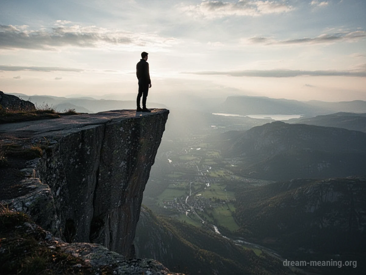 Silhouette of a person at the edge of a high cliff.