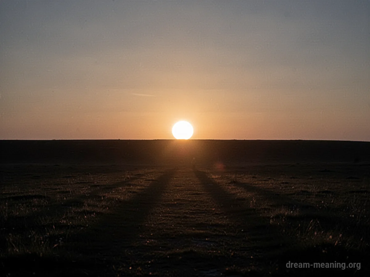 A large sun is shown low in the sky, moving downwards towards the horizon.