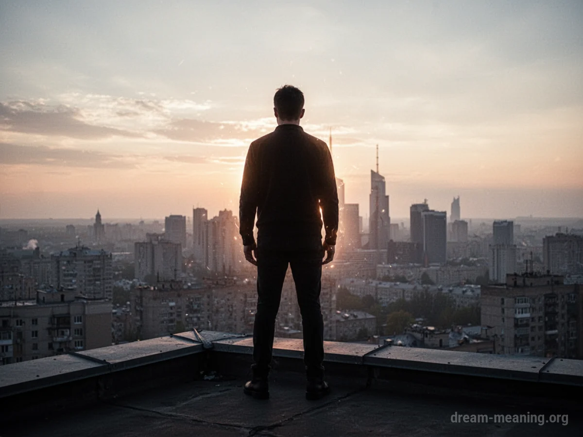 Silhouette of a person on a rooftop with a glow.