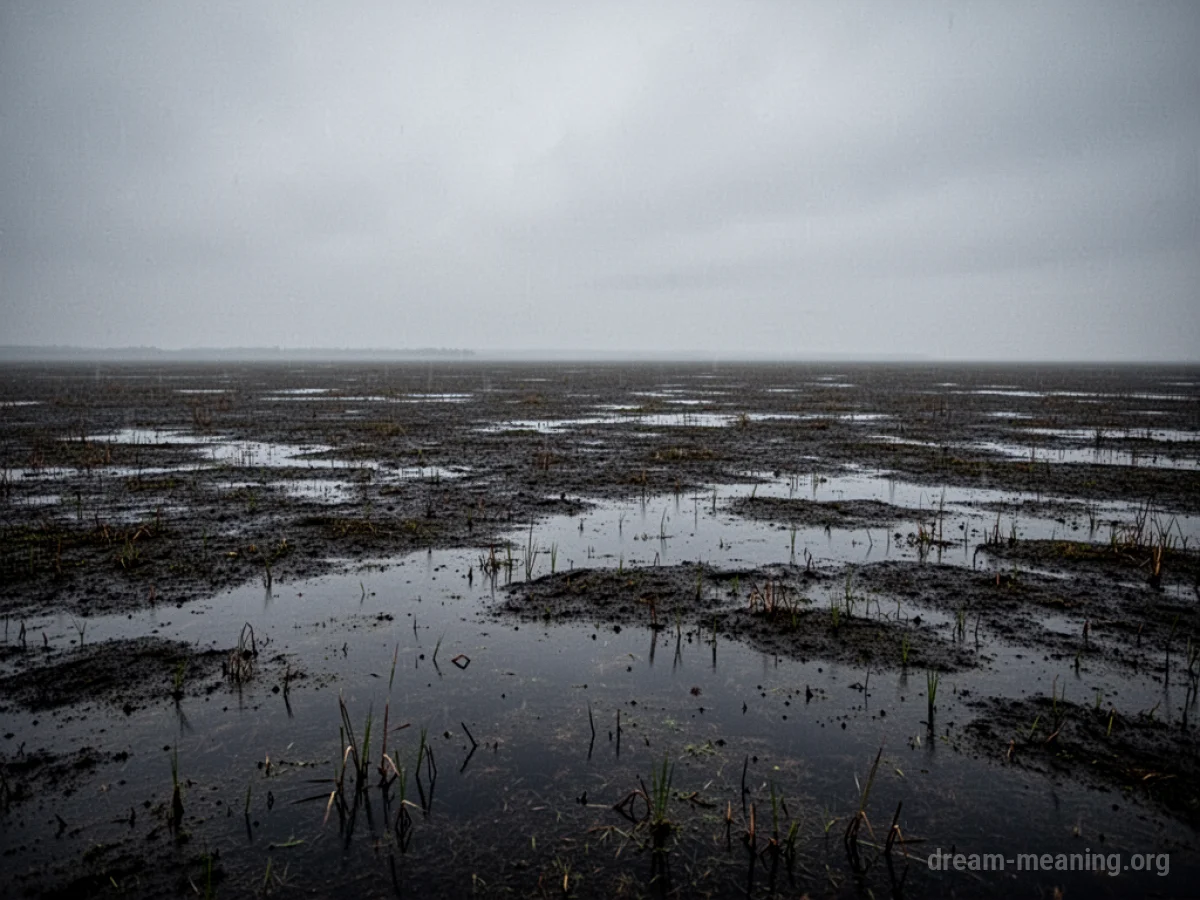 A dark, murky swamp covering the entire landscape as far as the eye can see.