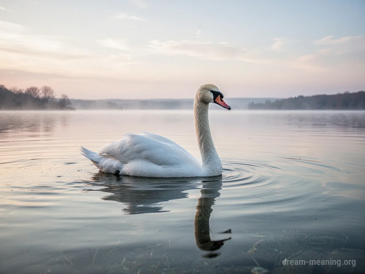A white swan swimming on tranquil water.