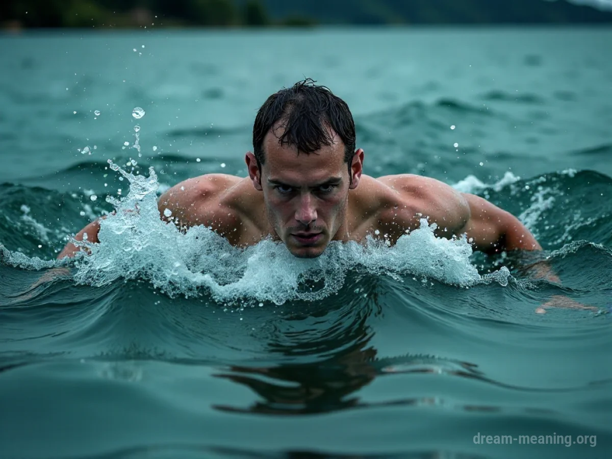 A person swimming with great effort against a visible flow of water.