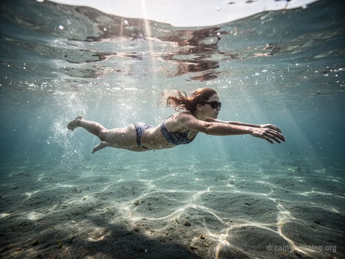 A person swimming in clear, sunlit water.