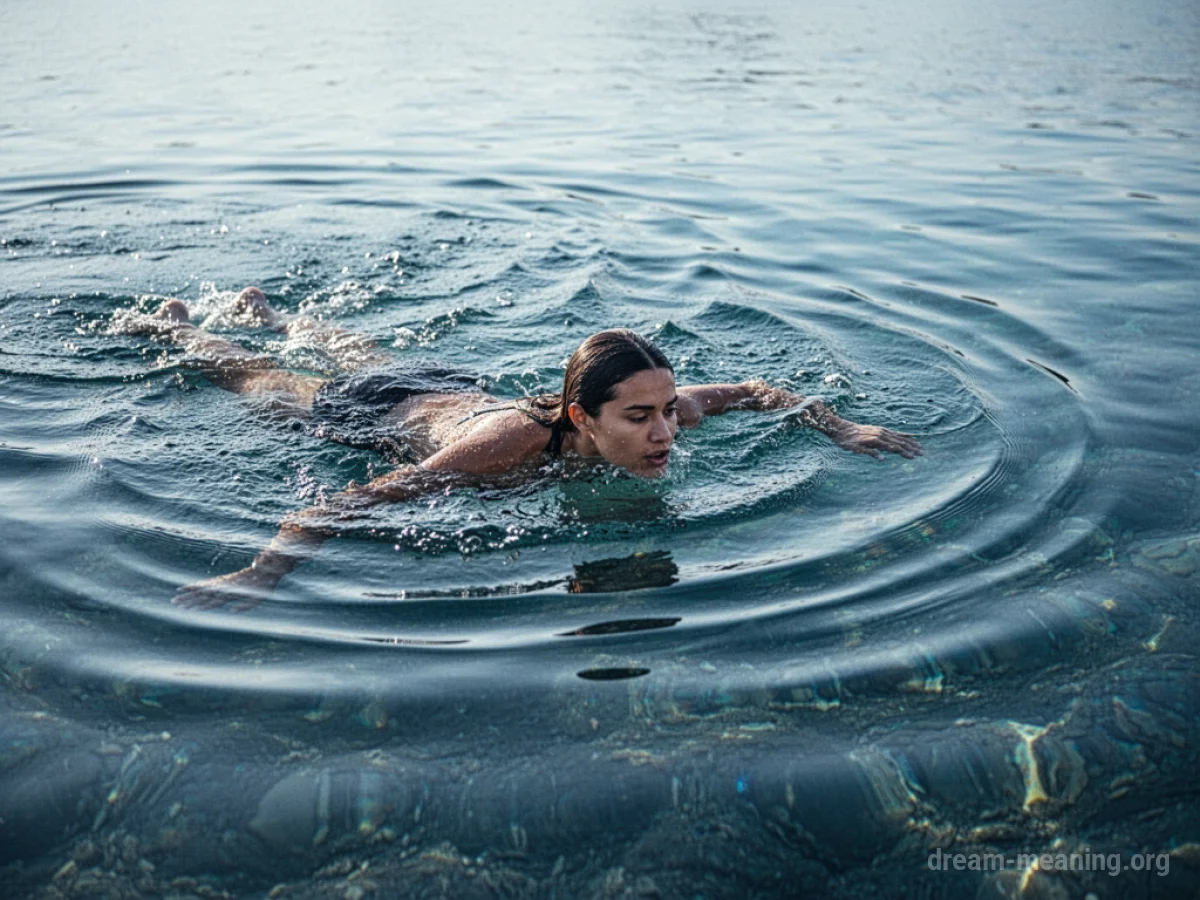 A person swimming gracefully in clear blue water.