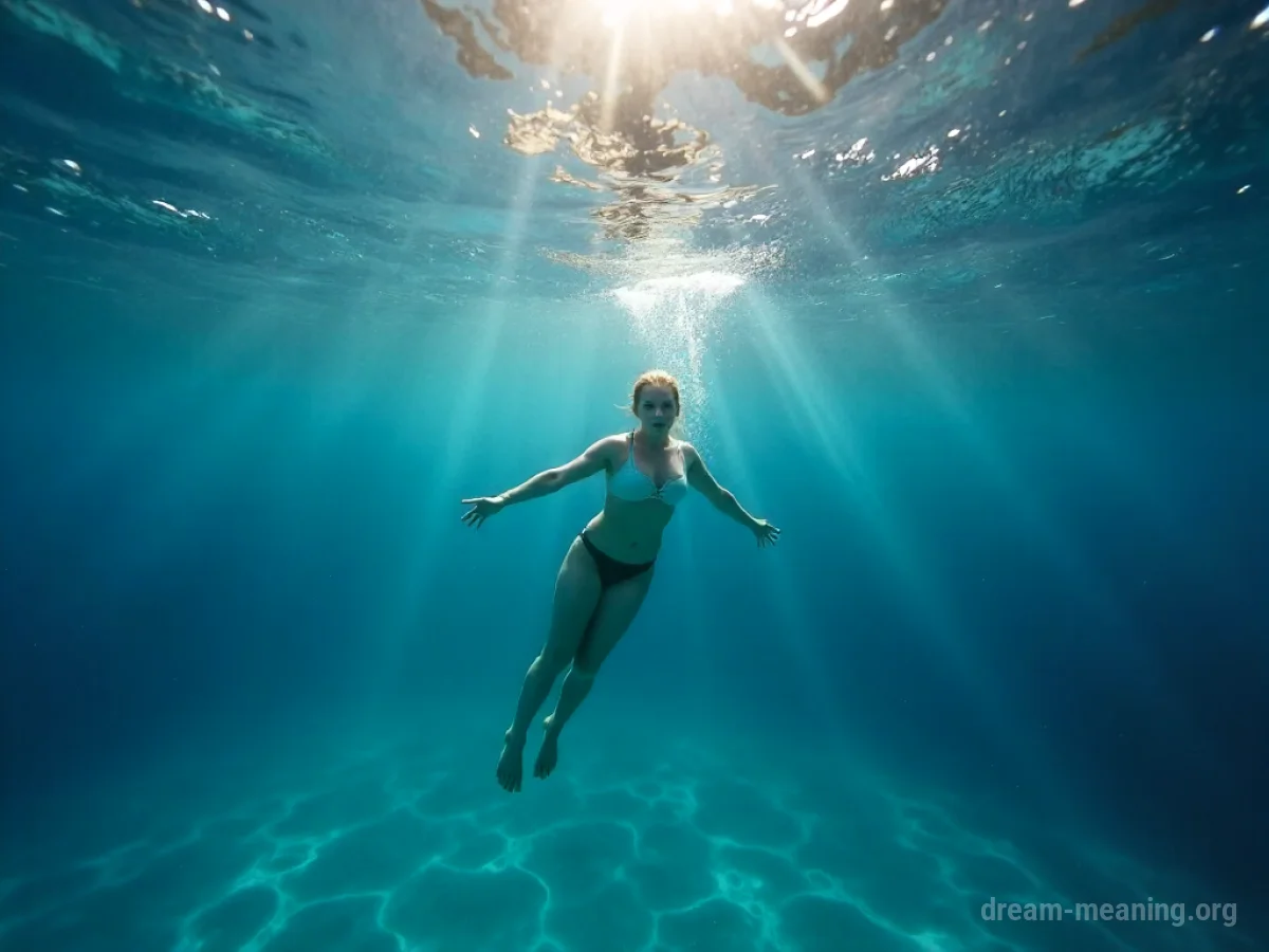 A person swimming beneath the surface of clear blue water.