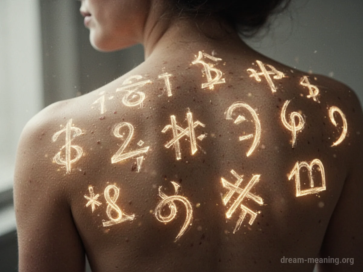 Abstract glowing symbols appearing on human skin.