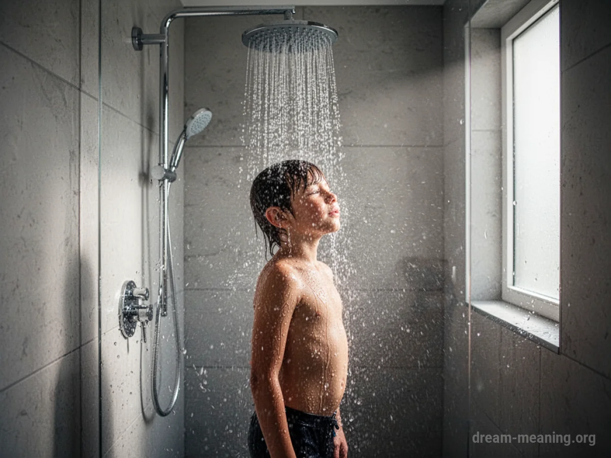 Person showering with water falling around them.