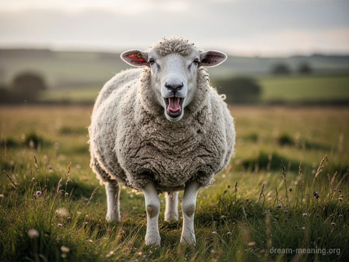 A white sheep in a green field looking forward.