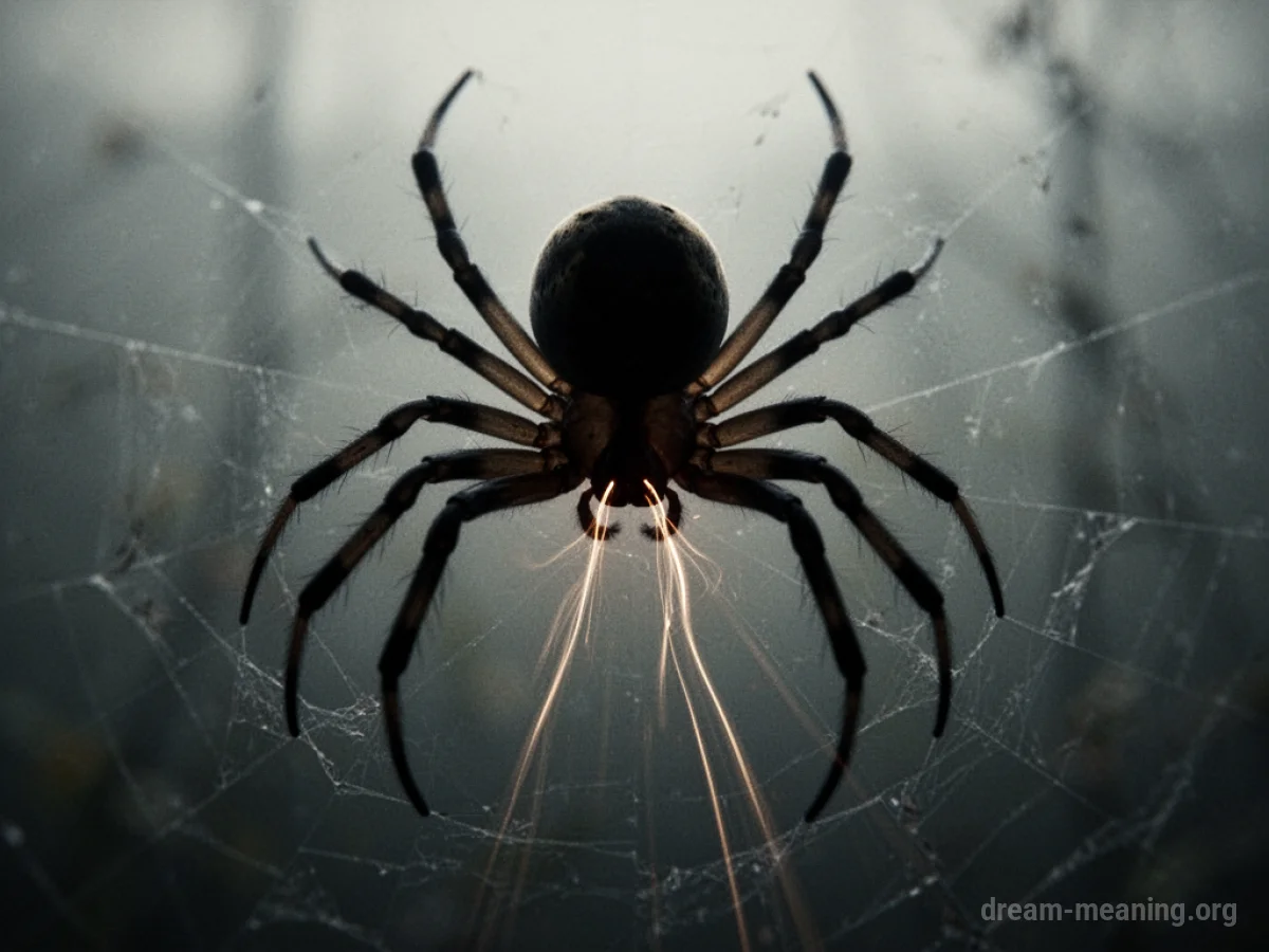 Silhouette of a spider with light emanating from its mouth.