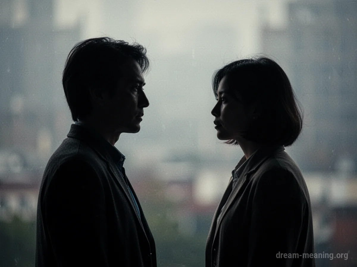 Two indistinct figures facing each other in silhouette.