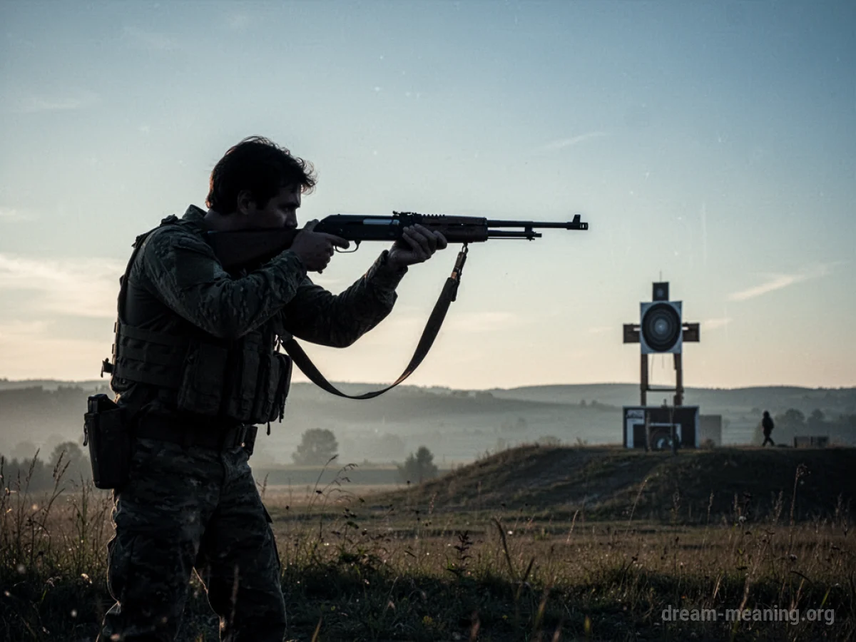 Silhouette of a person aiming a rifle at a target.