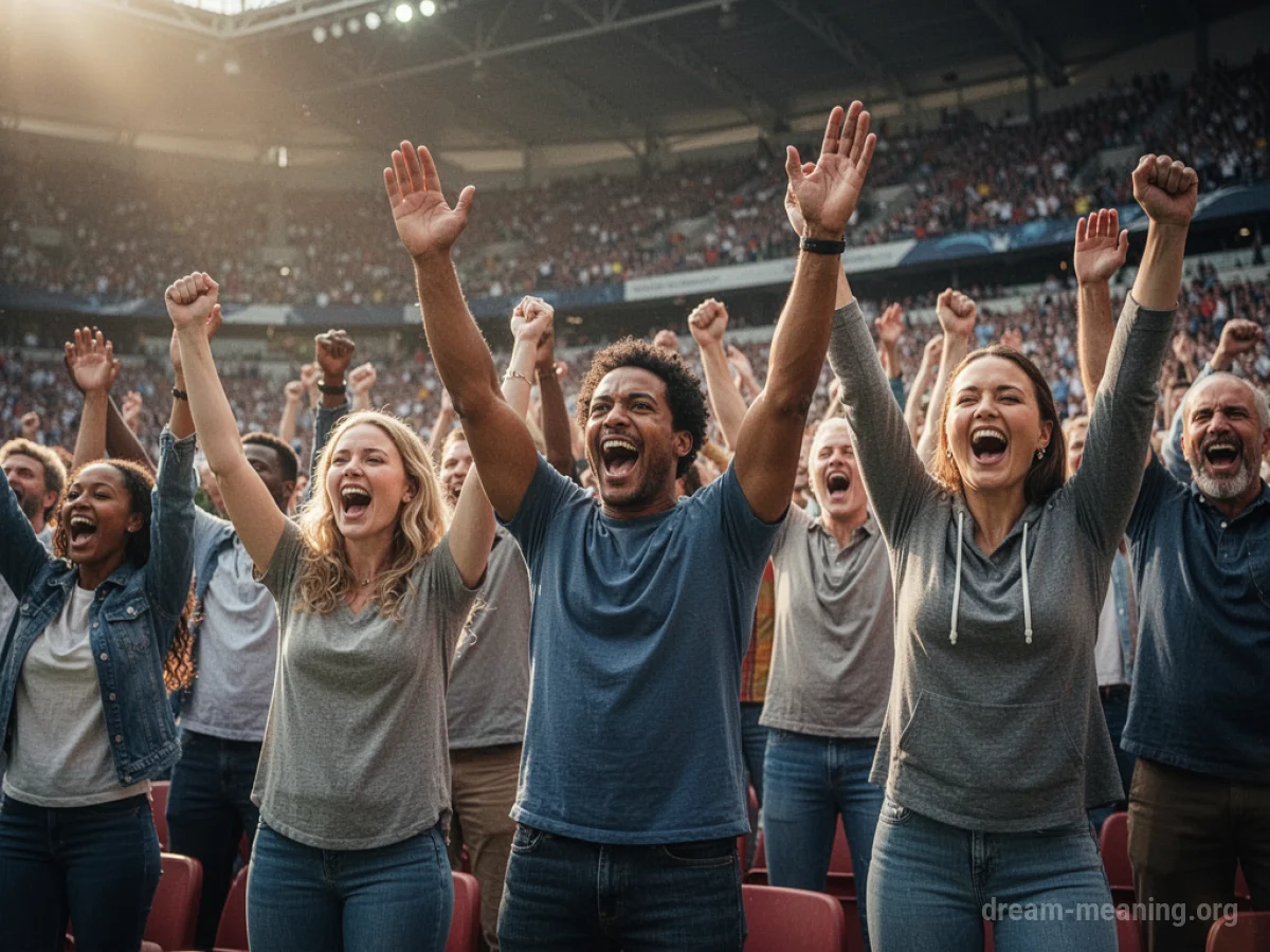 A crowd cheering in a stadium.