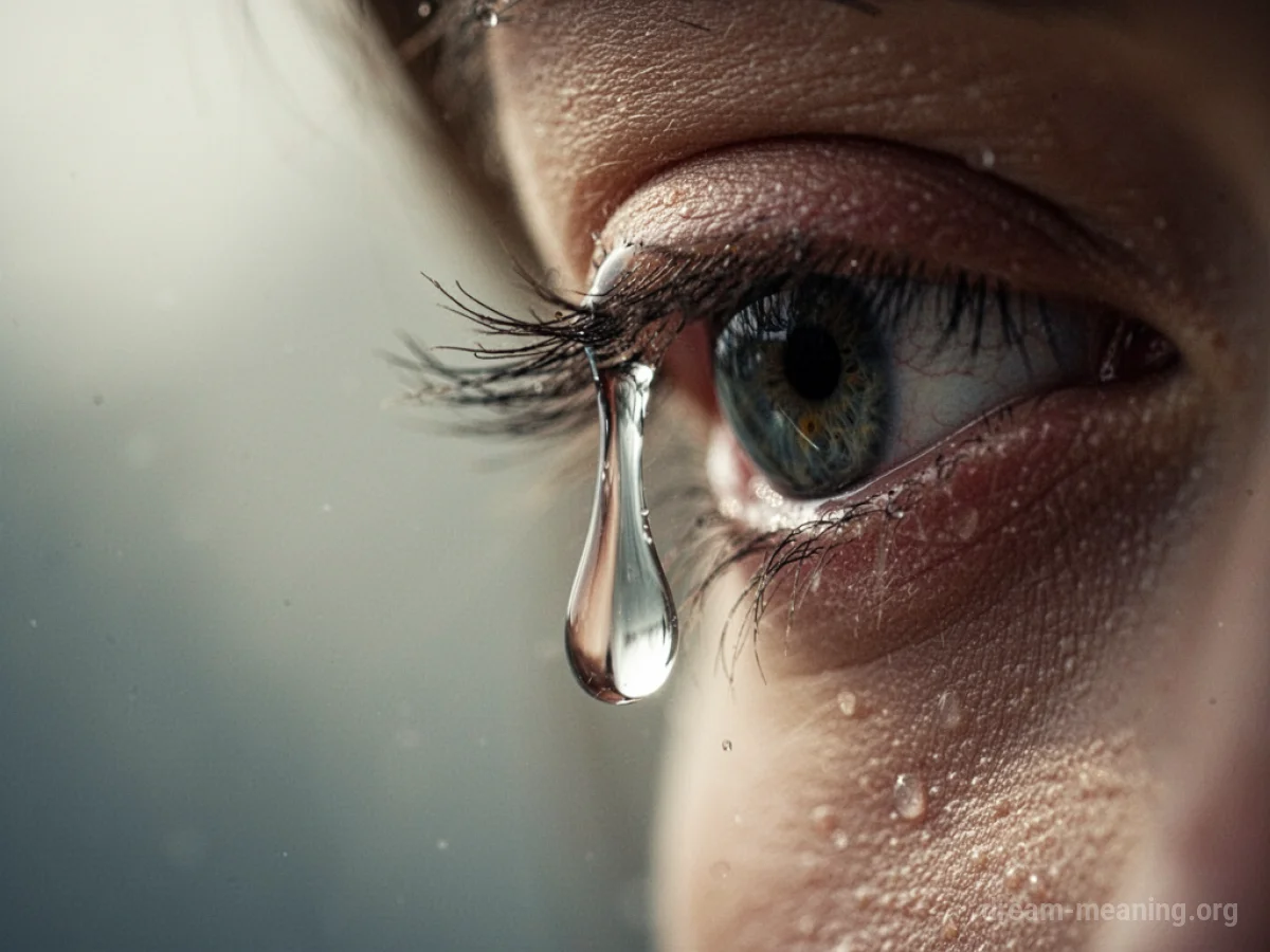 A close-up of a single tear rolling down a cheek.