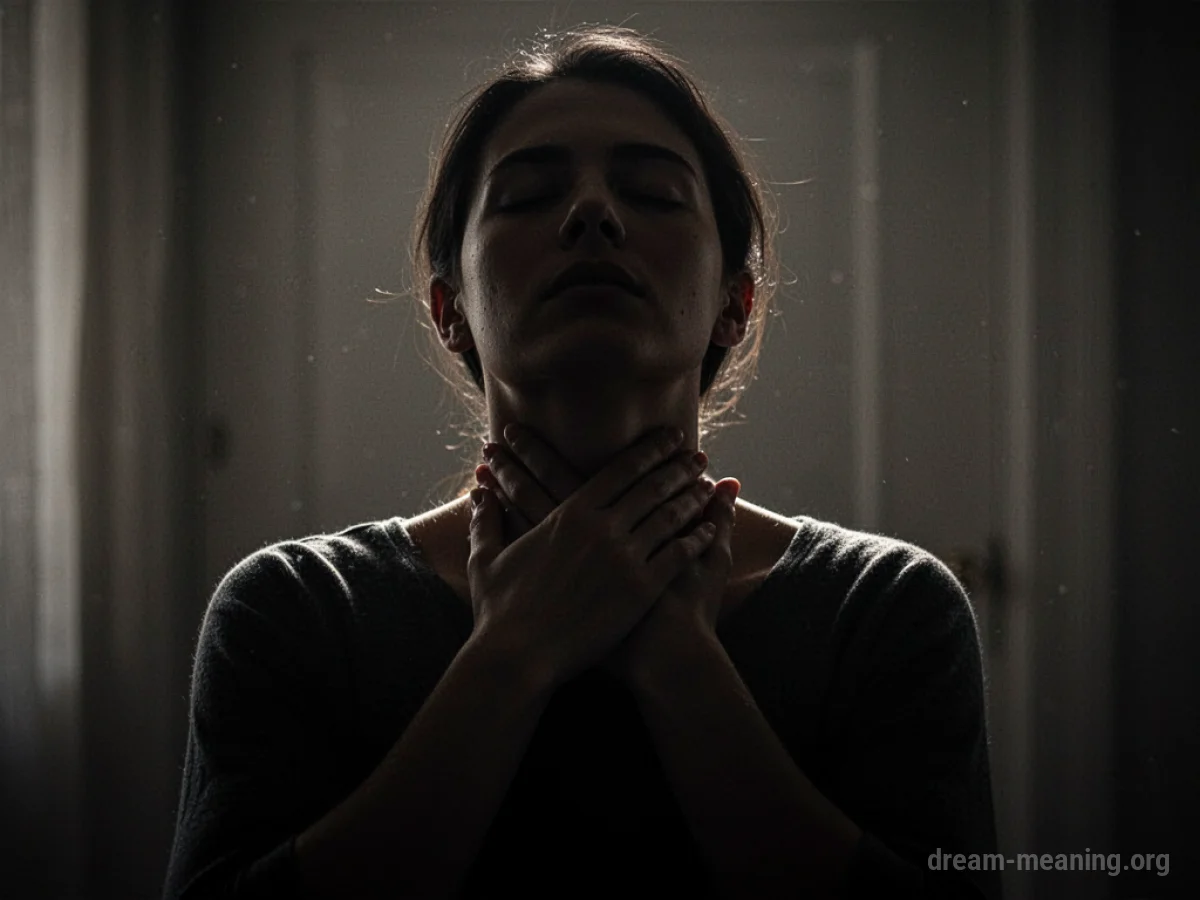 Silhouette of a person holding their throat.