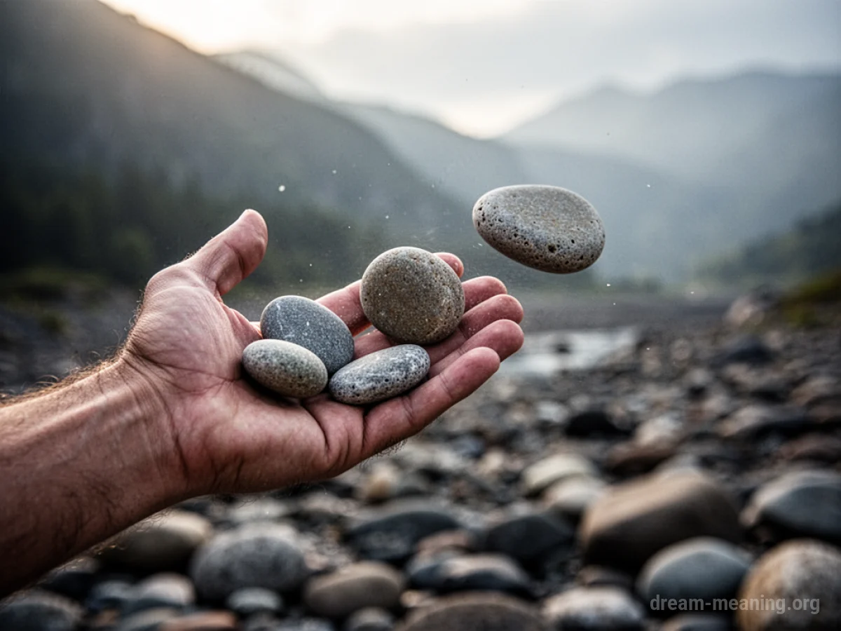 A hand holding several smooth stones, ready to be thrown.