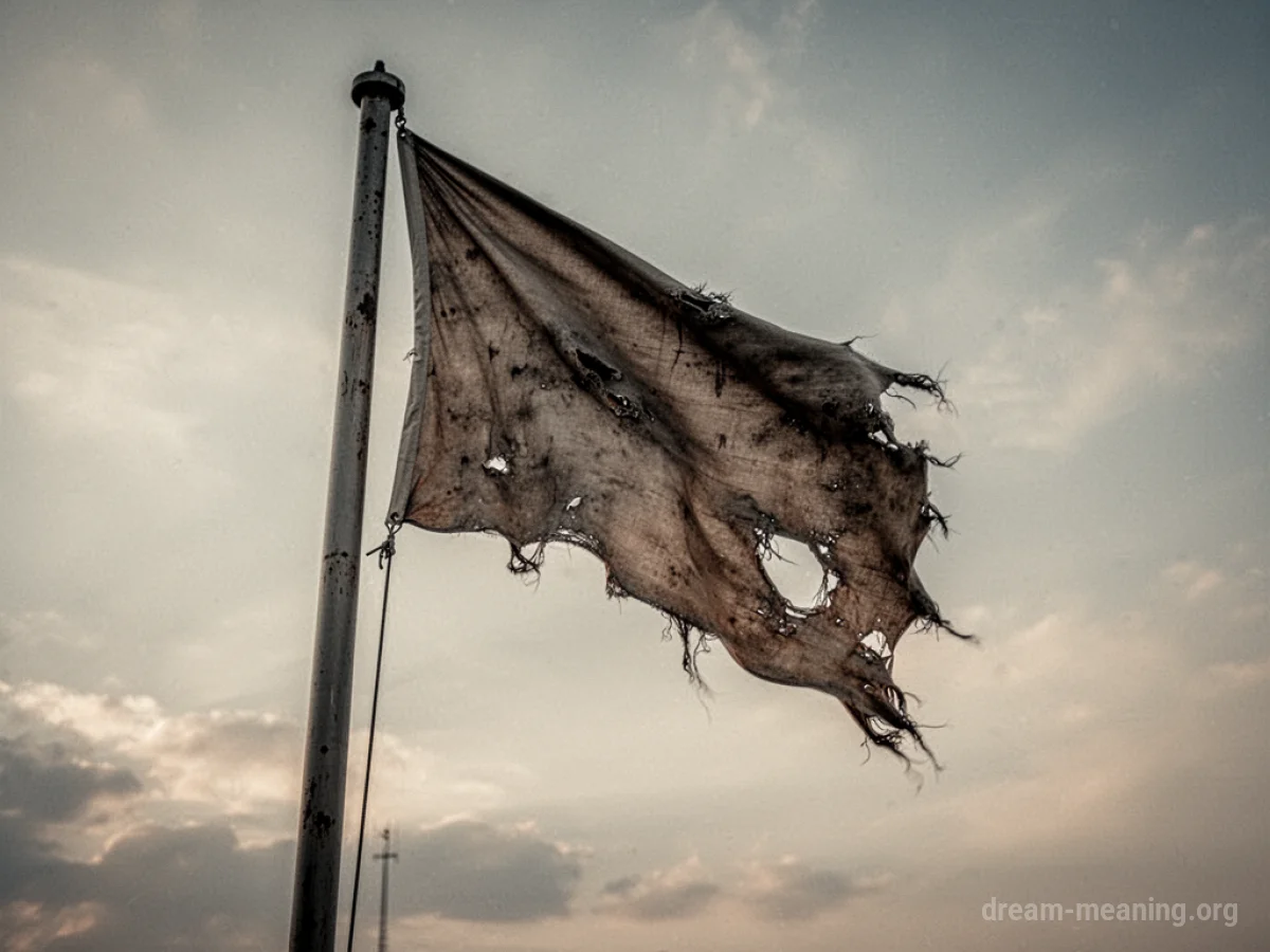 A flag with several rips and tears on its fabric.