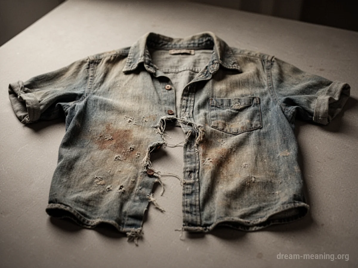 A close-up view of a shirt with a visible rip.
