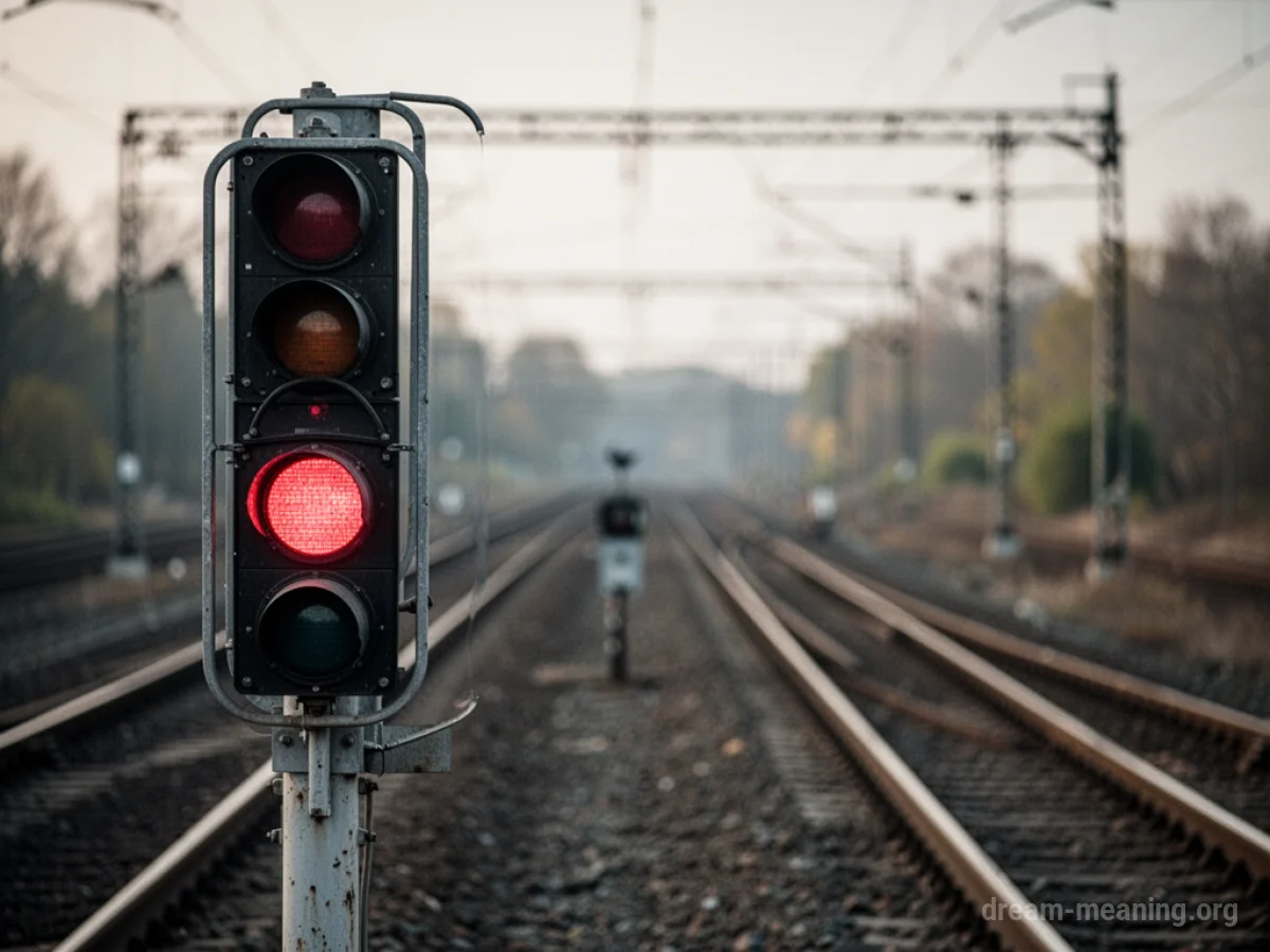 A railway signal showing a red light.
