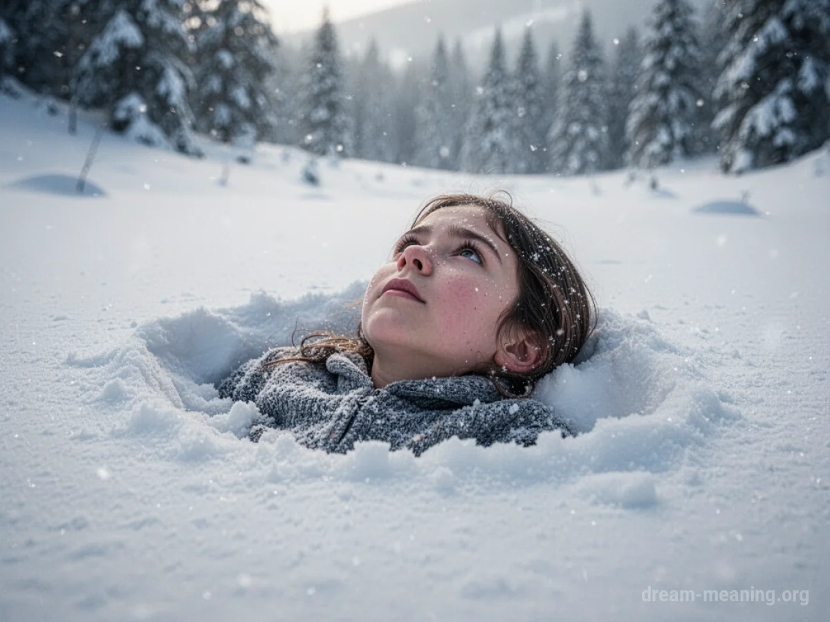 A person partially submerged in a snowdrift.
