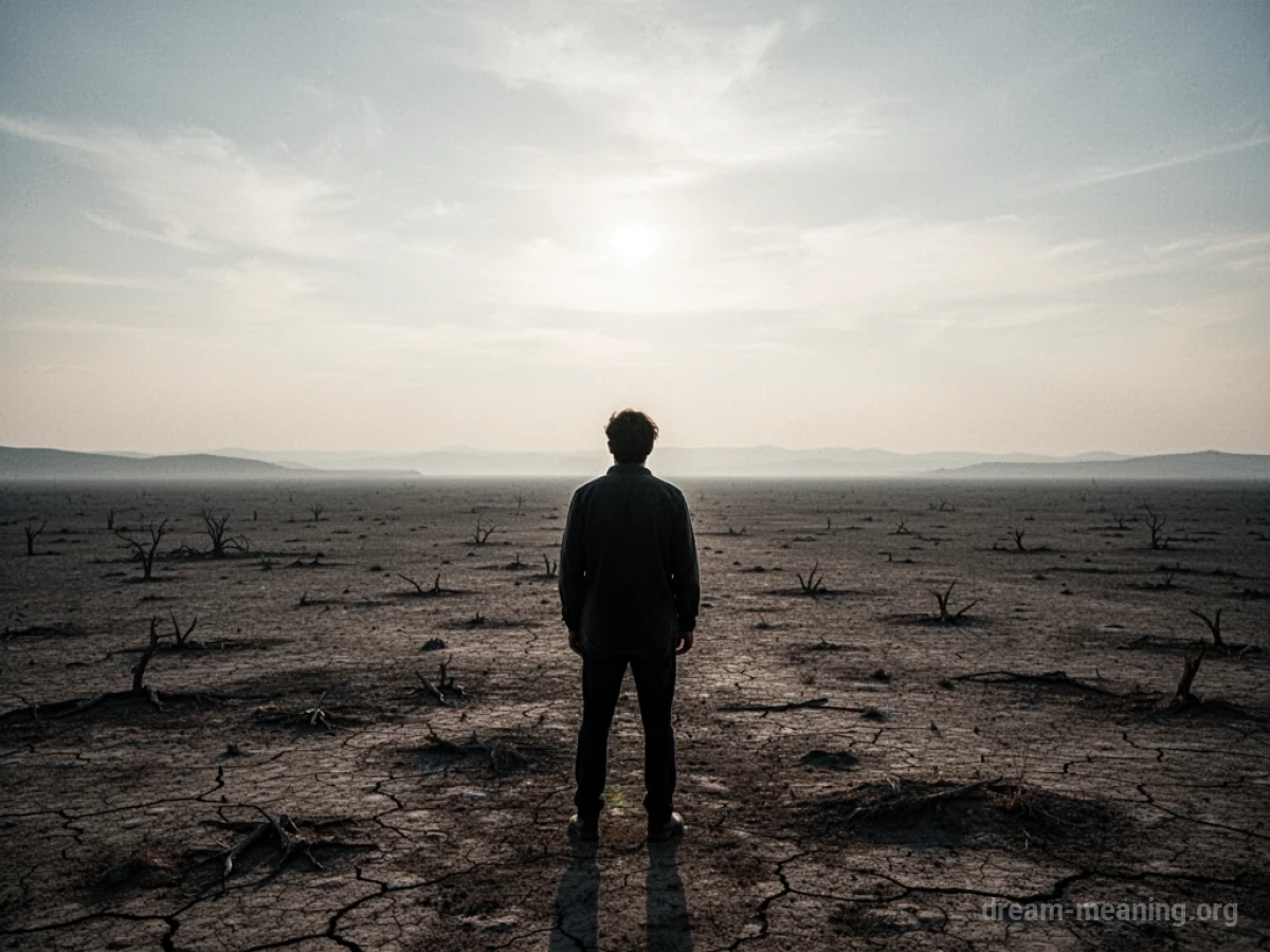 Silhouette of a person standing in an empty, desolate landscape.