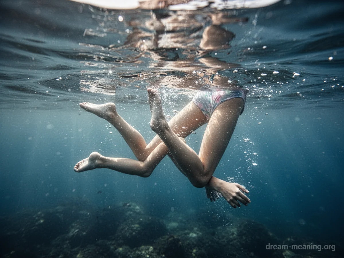 Legs kicking in blue water.