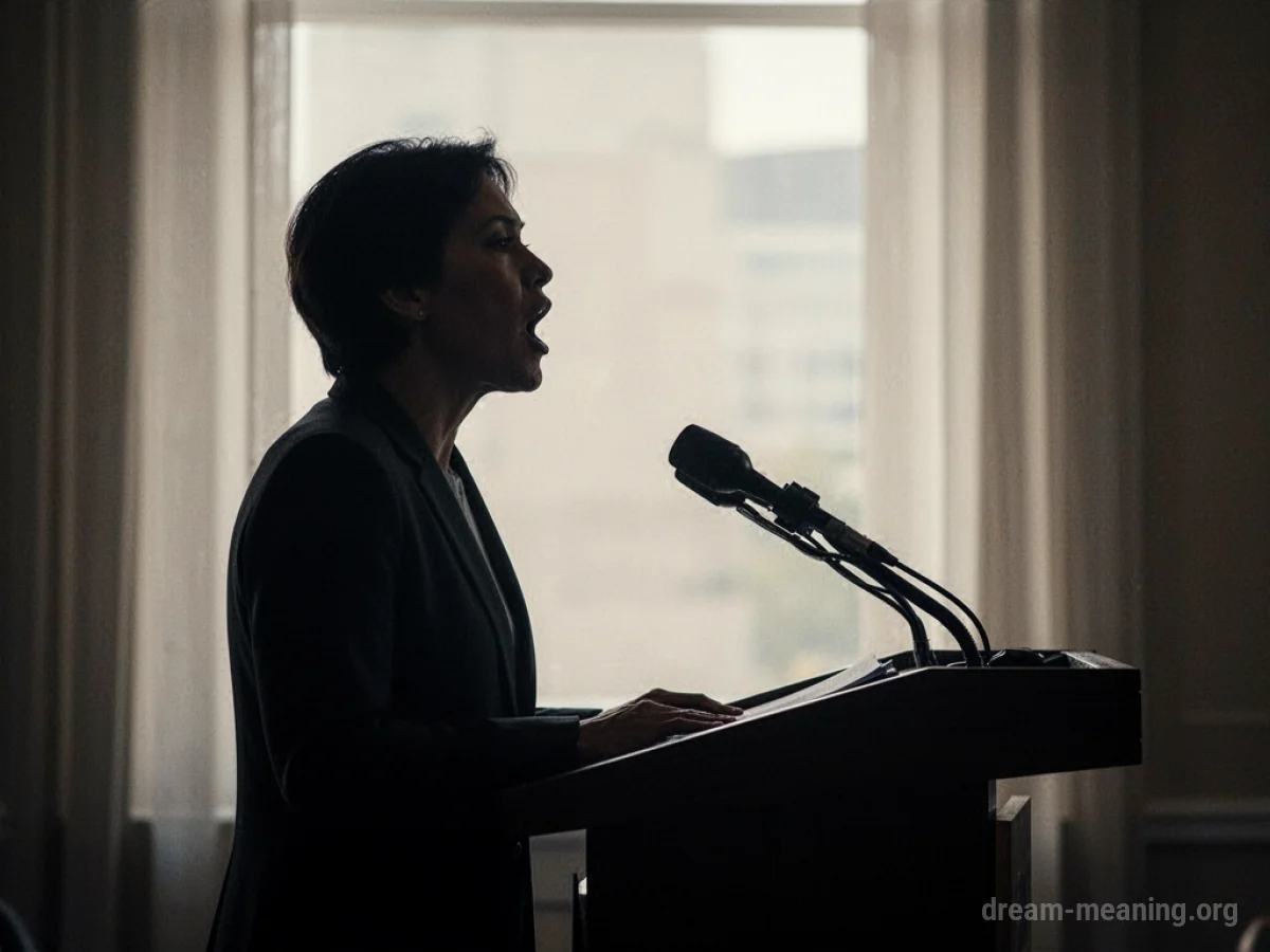 Silhouette of a person with an open mouth at a podium.