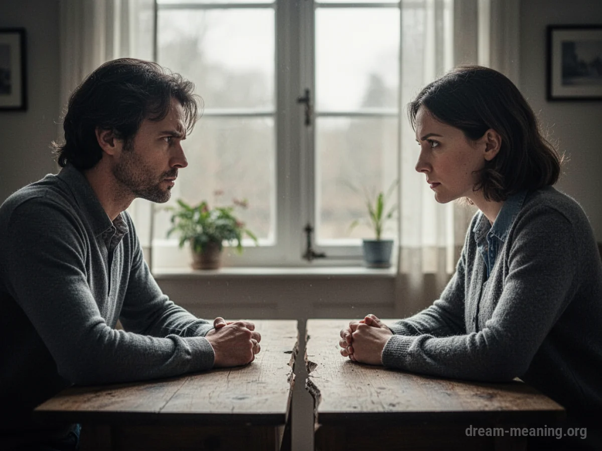 Two individuals sitting across from each other at a table with empty space between them.