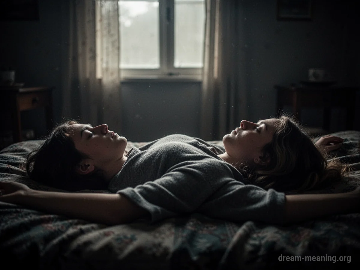 A person lying down in a dark room with a faint light source.