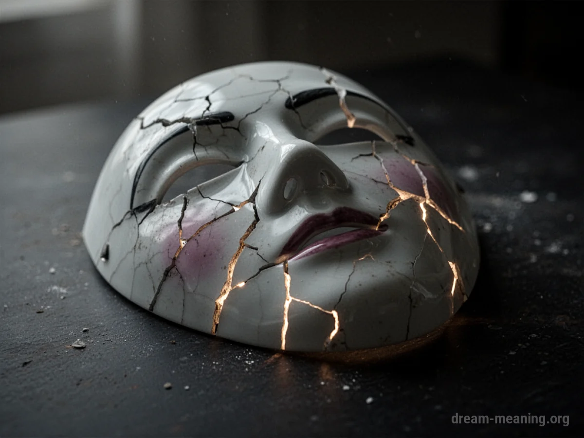 A fractured mask with visible cracks.