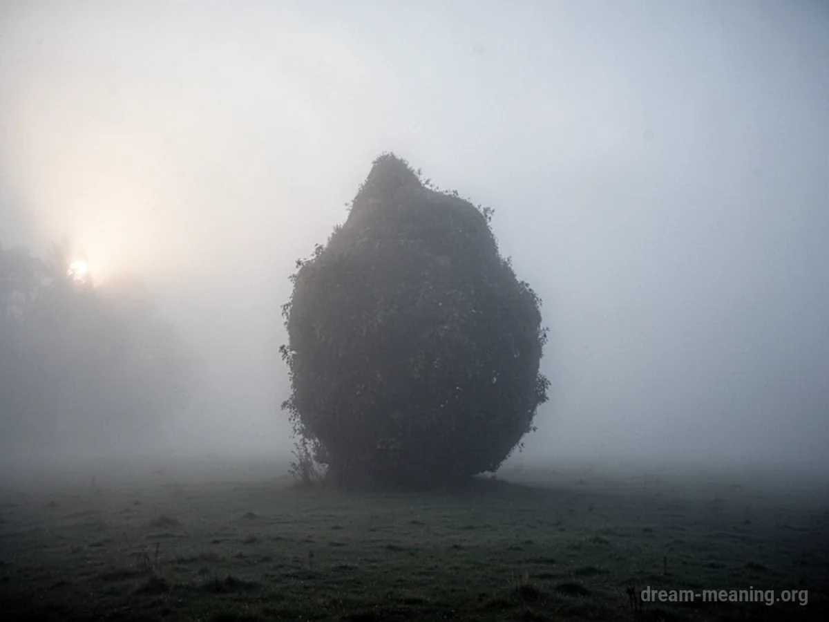 An indistinct shape shrouded in fog.