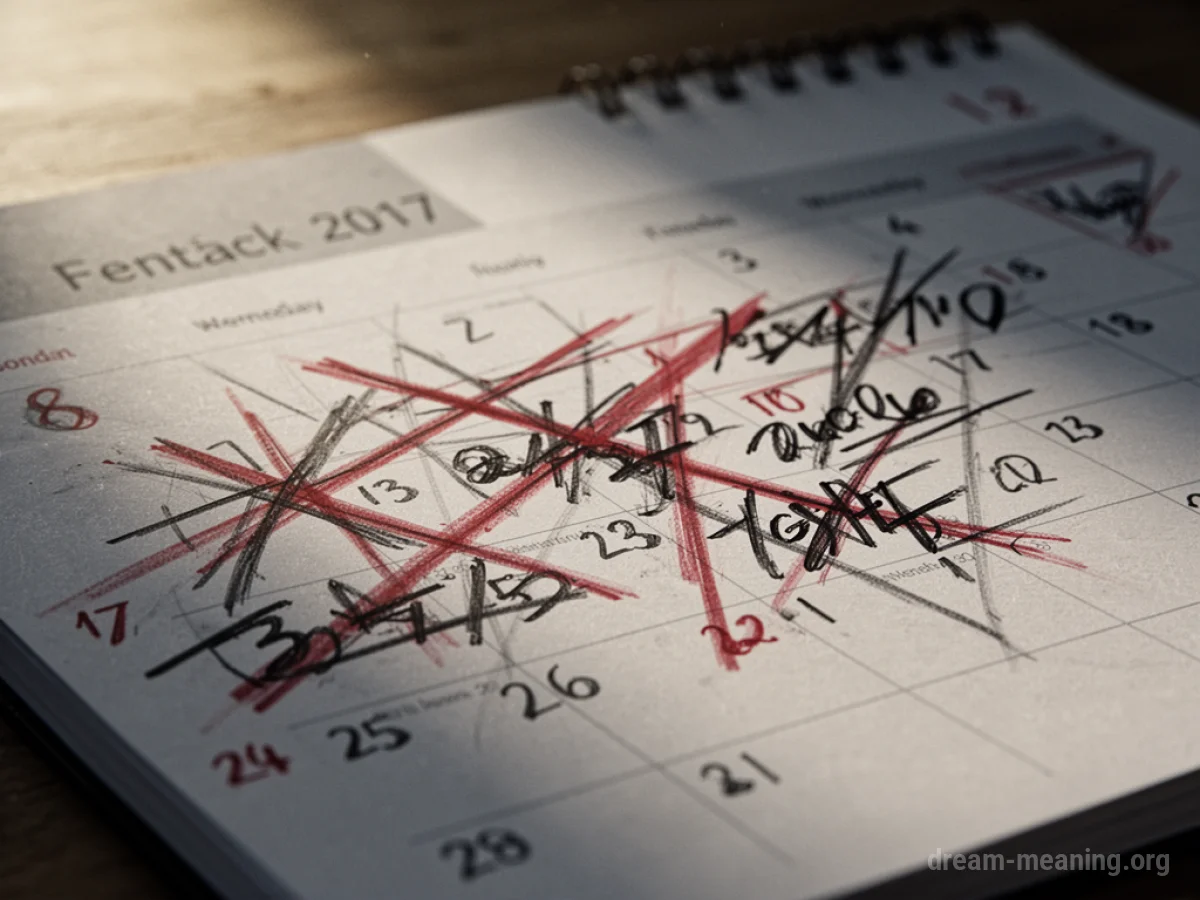 A calendar with scribbled-out dates and new entries.