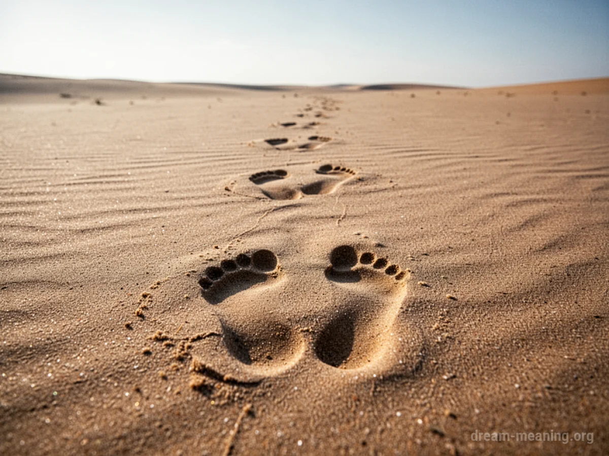 Footprints sinking into deep sand.