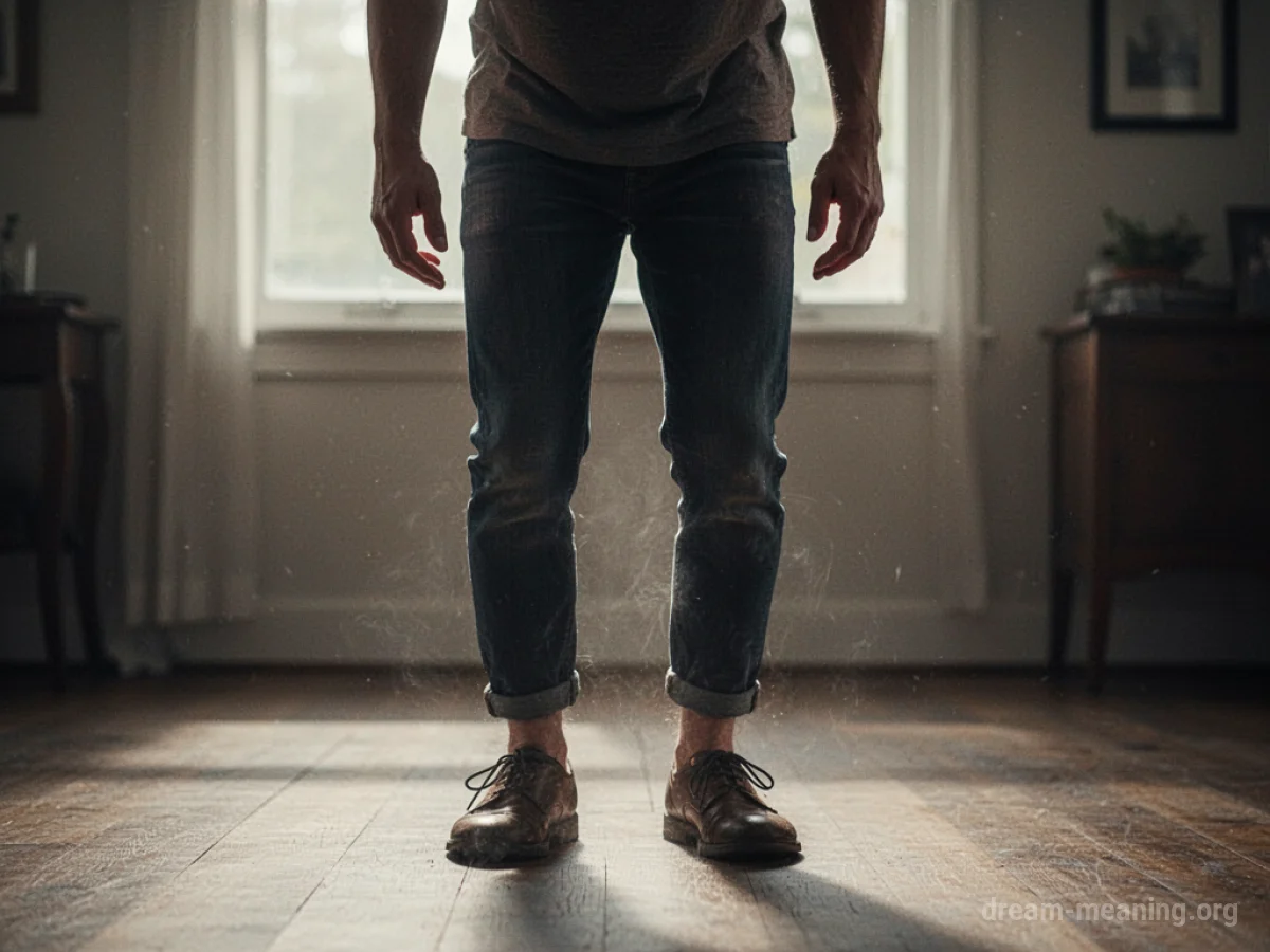 A person's legs appearing unsteady and about to buckle.