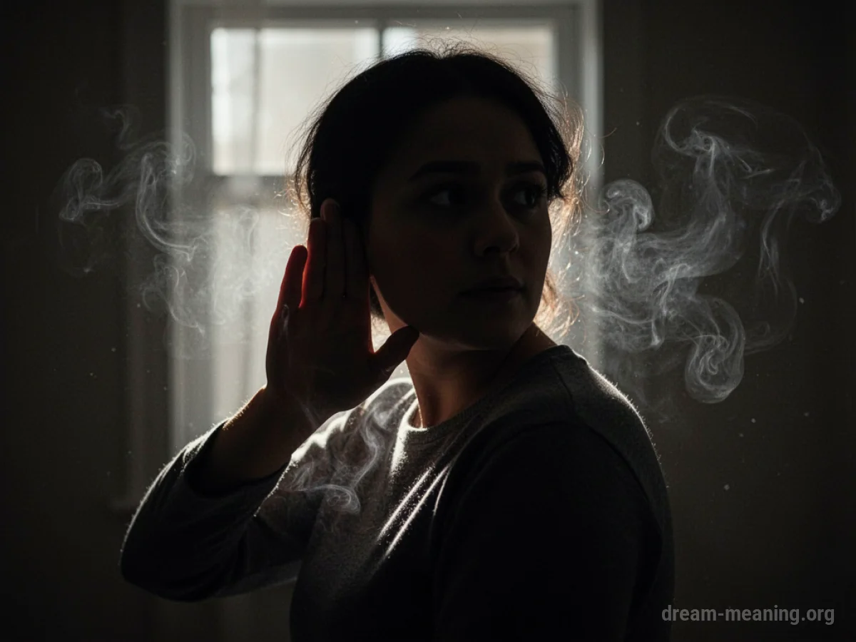 Silhouette of a person listening to faint whispers from shadows.