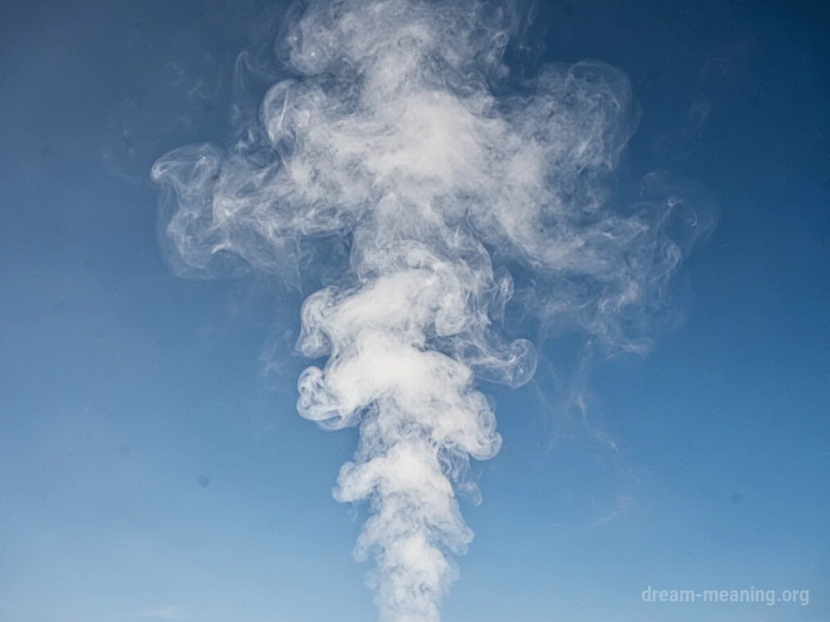 A soft white smoke plume ascending into a bright sky.