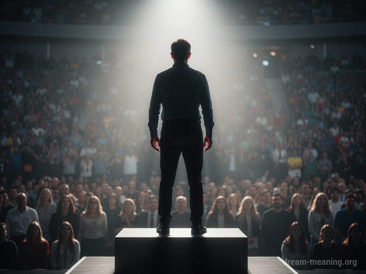 Silhouette of a person on a podium addressing an unseen audience.