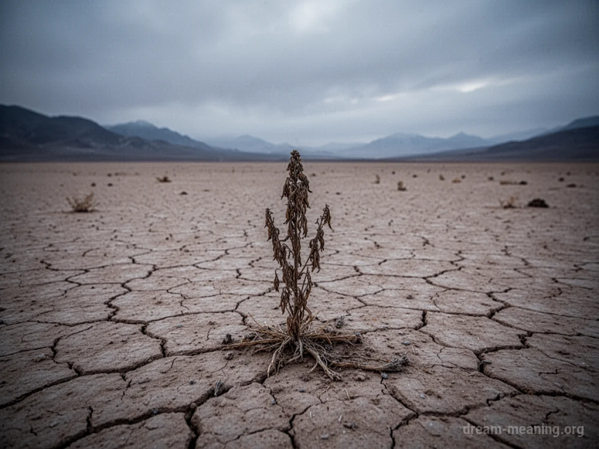 A barren, dry landscape with a single dying plant.