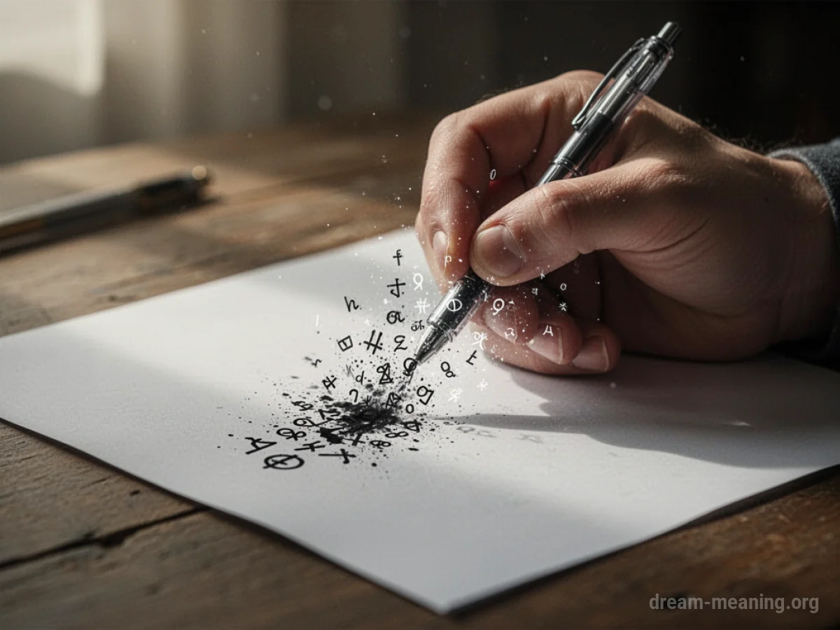 A hand writing abstract symbols on paper.