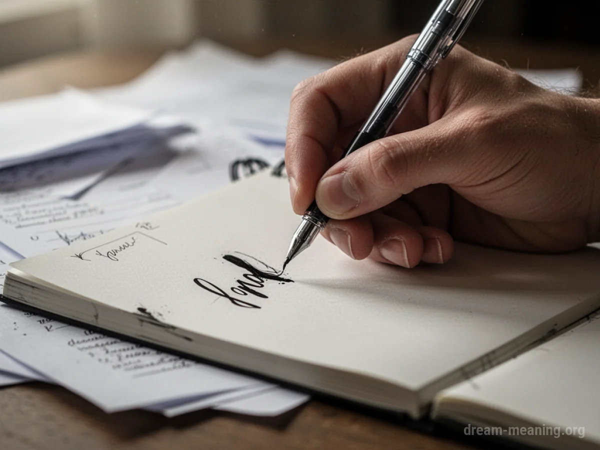 A hand writing quickly on a piece of paper with a pen.